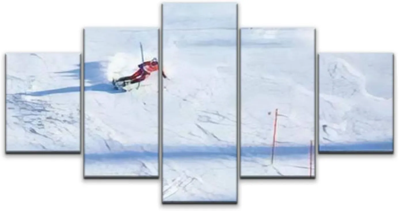 Skipvelo 5 Panel Canvas Wall Art Prints PyeongChang South Korea February 22 2018 Mens Slalom Alpine sking 2018 Paintings Artwork Home Decor Ready to Hang for Living Room Dining Room Large Size