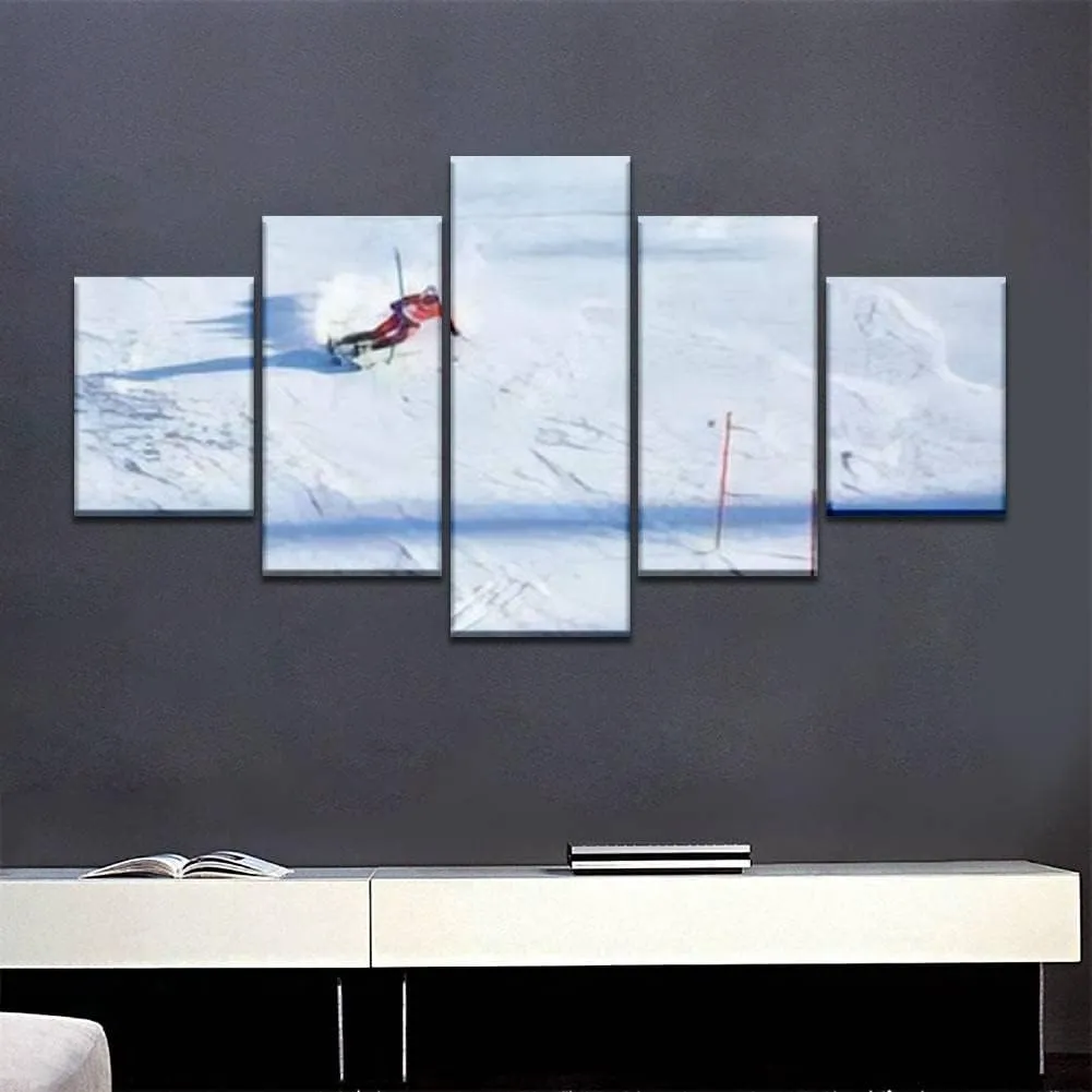 Skipvelo 5 Panel Canvas Wall Art Prints PyeongChang South Korea February 22 2018 Mens Slalom Alpine sking 2018 Paintings Artwork Home Decor Ready to Hang for Living Room Dining Room Large Size