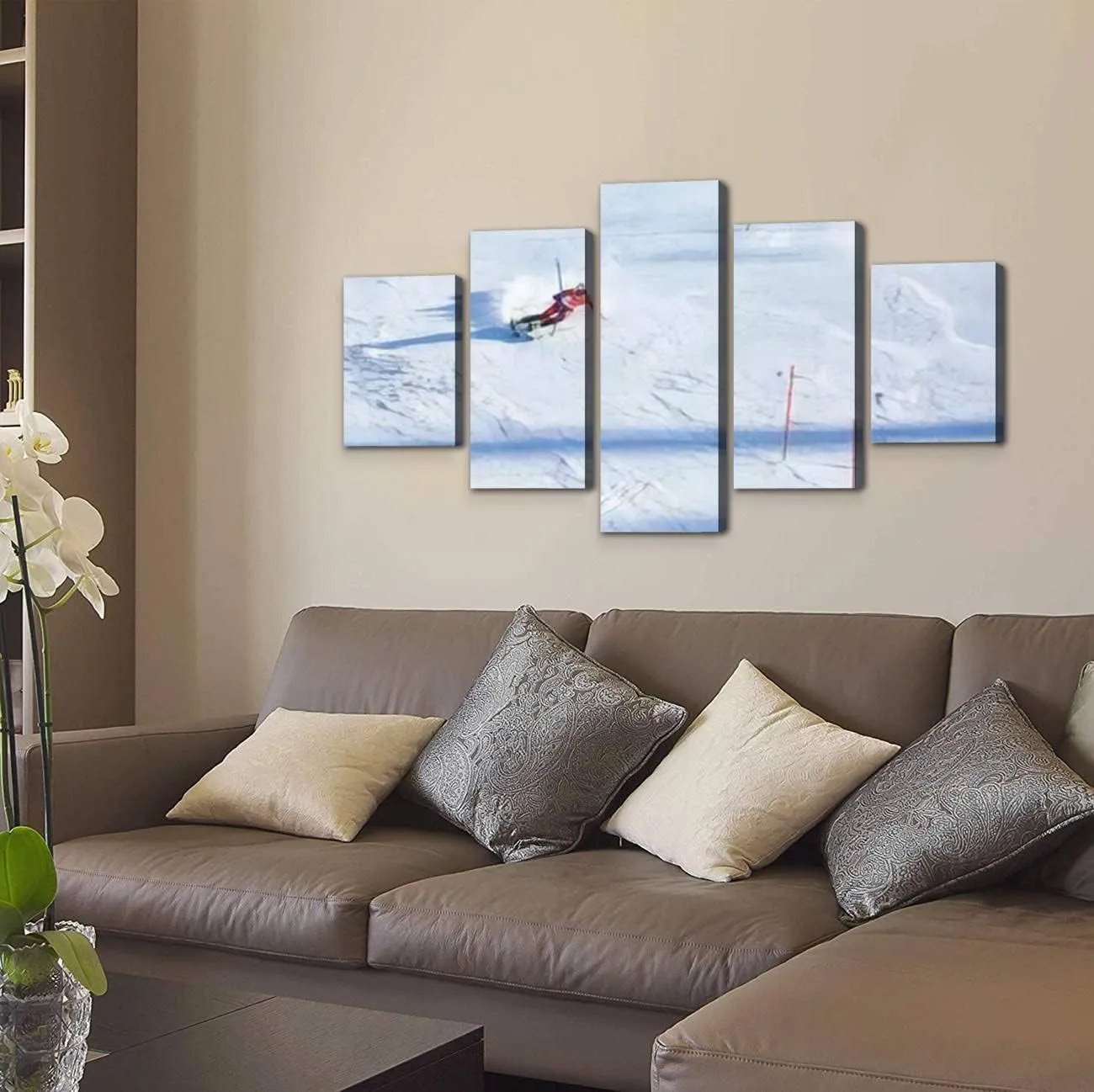 Skipvelo 5 Panel Canvas Wall Art Prints PyeongChang South Korea February 22 2018 Mens Slalom Alpine sking 2018 Paintings Artwork Home Decor Ready to Hang for Living Room Dining Room Large Size