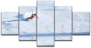 Skipvelo 5 Panel Canvas Wall Art Prints PyeongChang South Korea February 22 2018 Mens Slalom Alpine sking 2018 Paintings Artwork Home Decor Ready to Hang for Living Room Dining Room Large Size