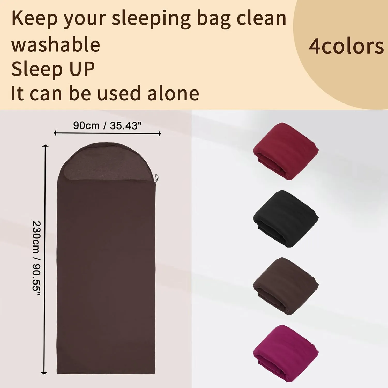 Sleeping Bag Liner, Single Sleeping Bag, Camping Sleeping Bag Travel Sheet with Zipper, for Camping Travel Hotels Hostels, 90.55"x35.43"