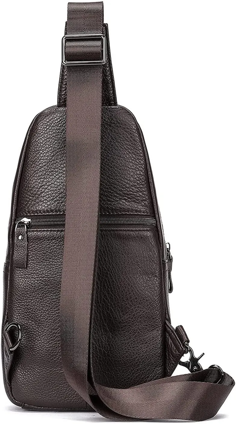 Sling Bag Crossbody Backpack Leather Shoulder Bag Travel Hiking Cycling Sports Casual Daypack(Coffee Color)