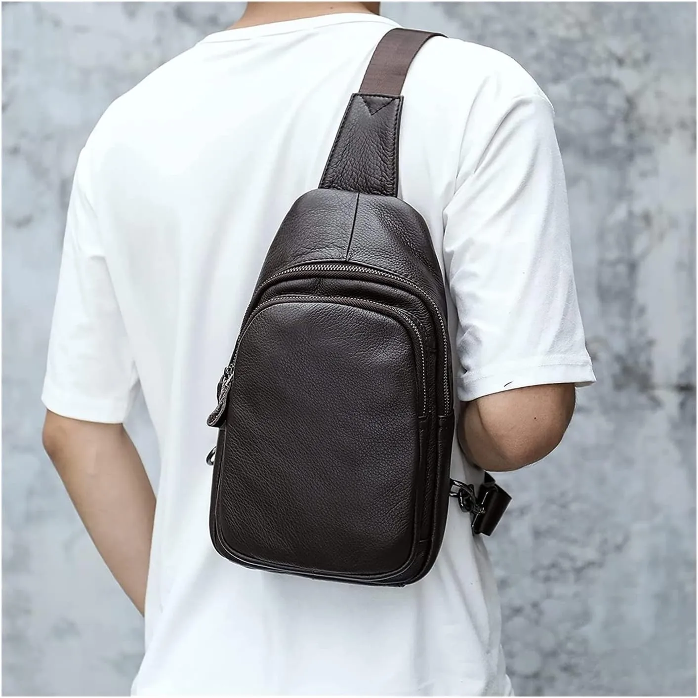 Sling Bag Crossbody Backpack Leather Shoulder Bag Travel Hiking Cycling Sports Casual Daypack(Coffee Color)