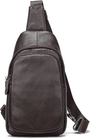 Sling Bag Crossbody Backpack Leather Shoulder Bag Travel Hiking Cycling Sports Casual Daypack(Coffee Color)