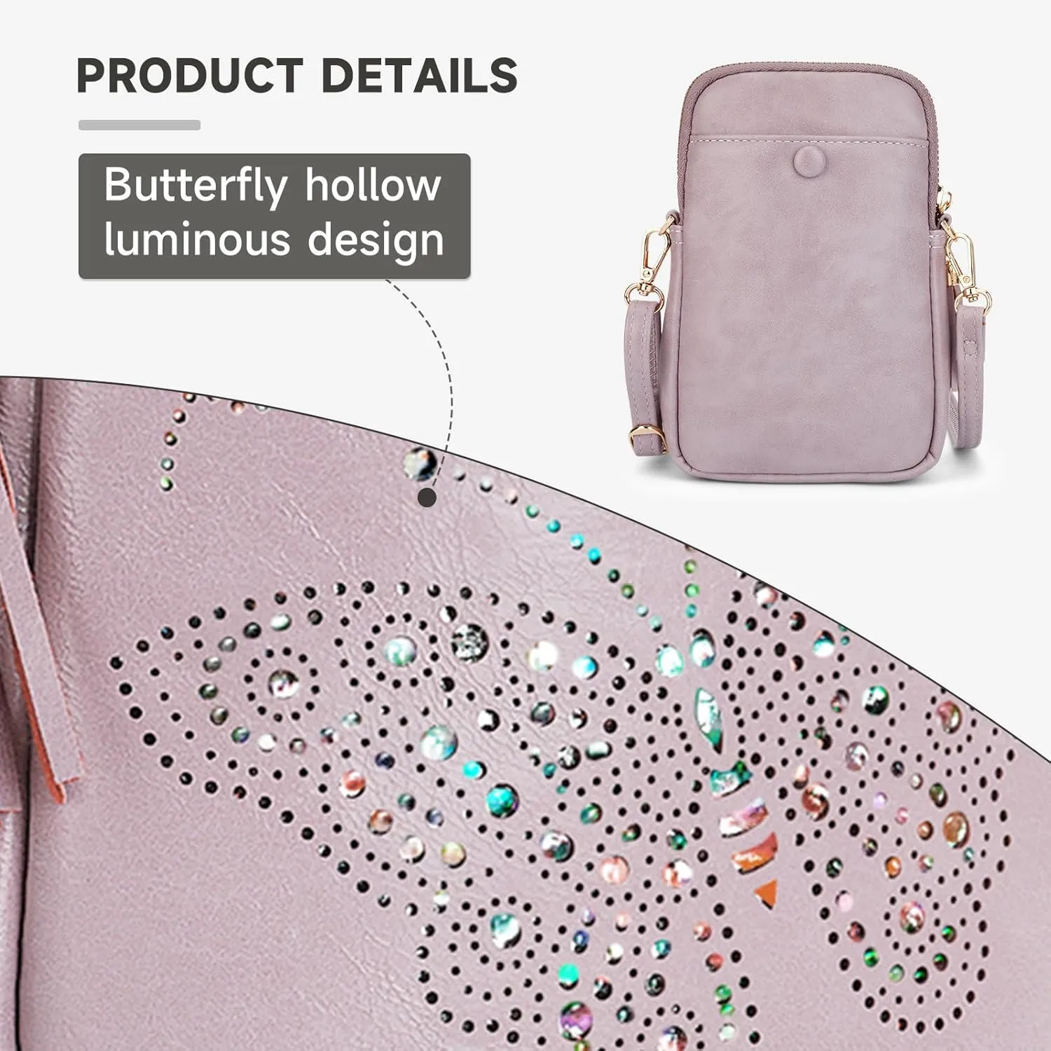 Small Crossbody Bags for Women, Lightweight Mini Cute Cell Phone Purse for Women with Tassel Shining Butterfly