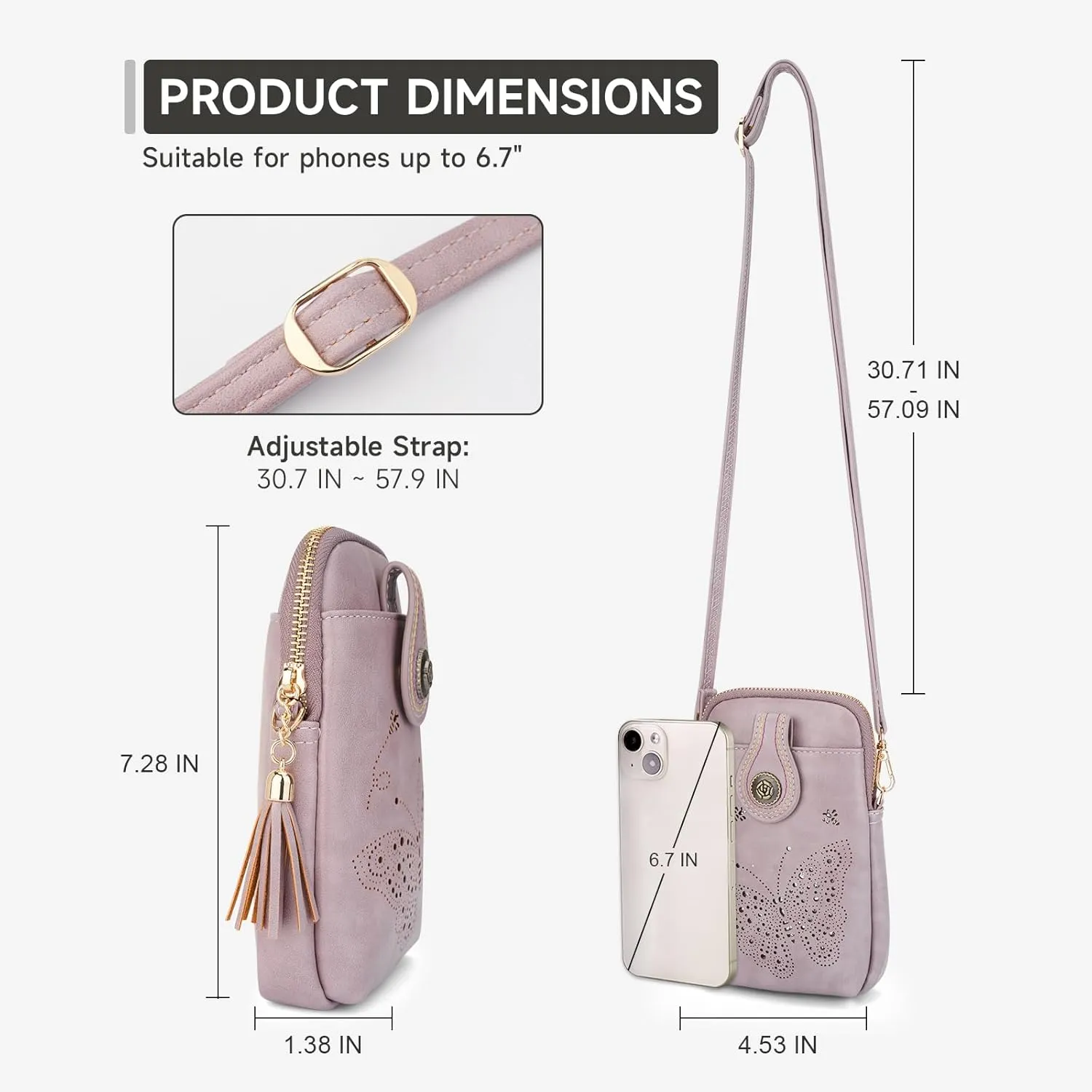 Small Crossbody Bags for Women, Lightweight Mini Cute Cell Phone Purse for Women with Tassel Shining Butterfly