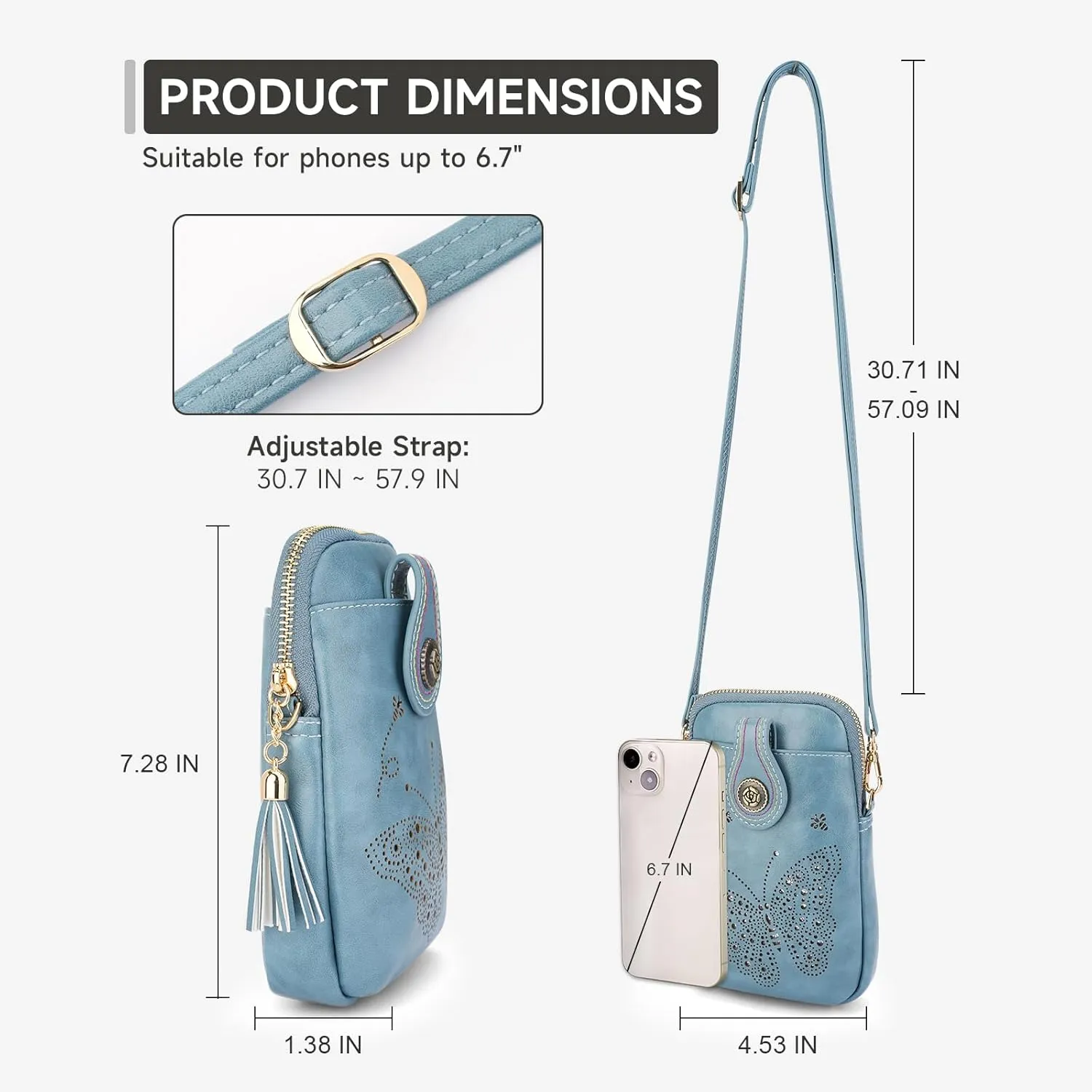 Small Crossbody Bags for Women, Lightweight Mini Cute Cell Phone Purse for Women with Tassel Shining Butterfly