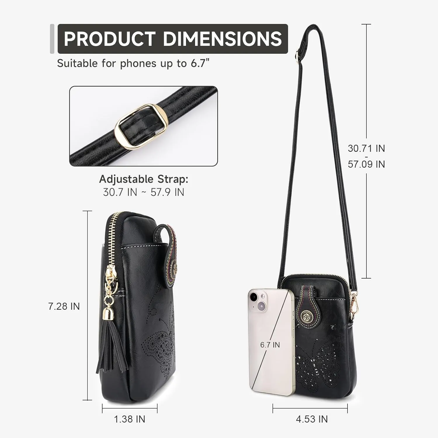 Small Crossbody Bags for Women, Lightweight Mini Cute Cell Phone Purse for Women with Tassel Shining Butterfly