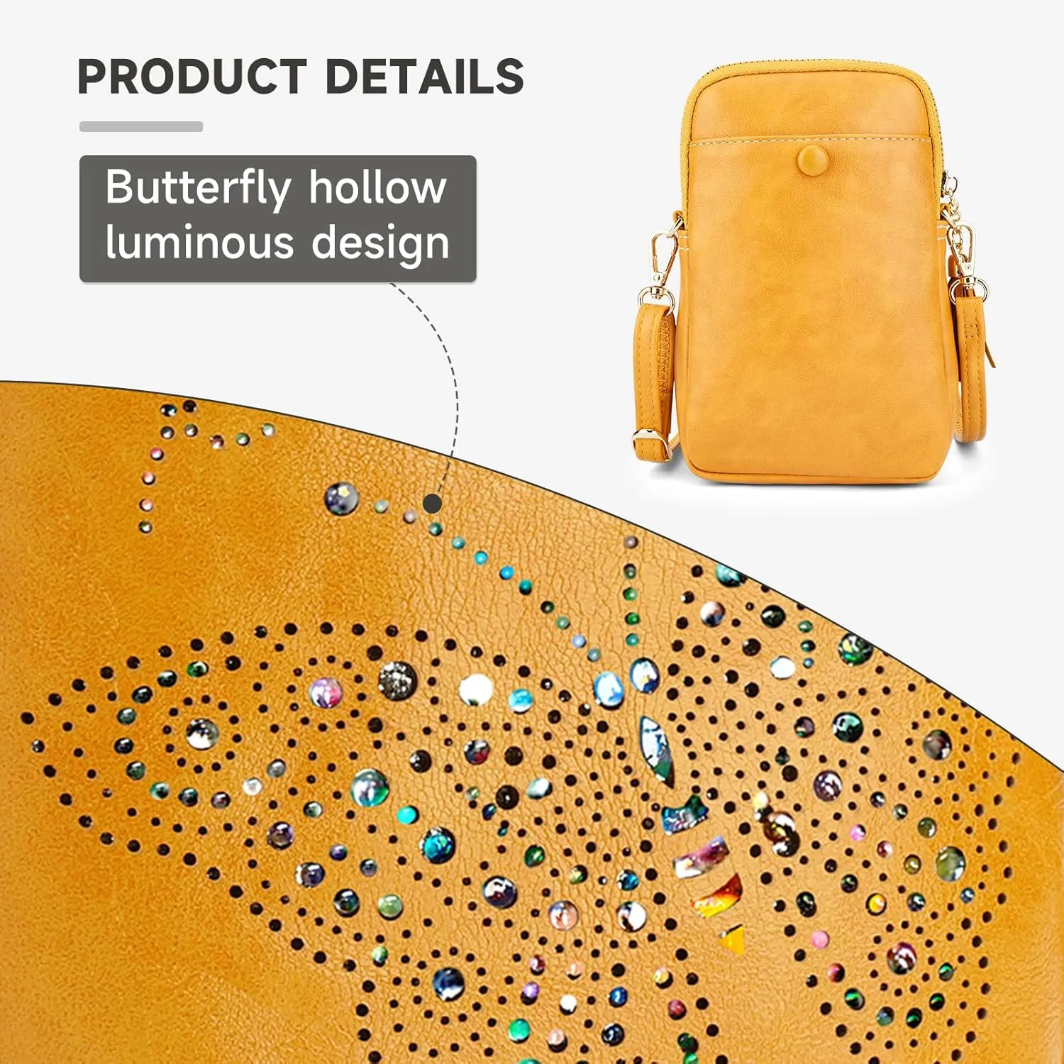 Small Crossbody Bags for Women, Lightweight Mini Cute Cell Phone Purse for Women with Tassel Shining Butterfly