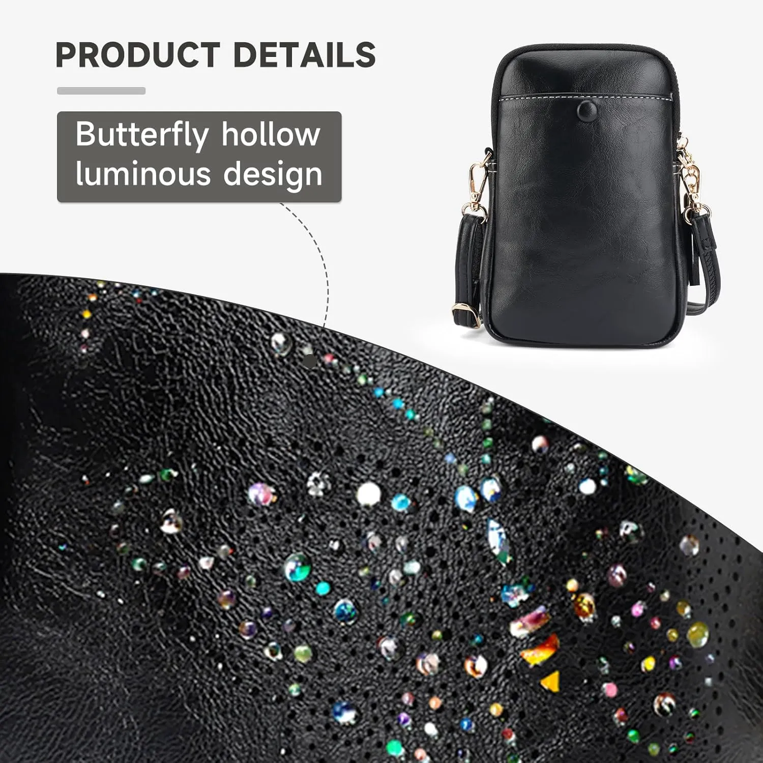 Small Crossbody Bags for Women, Lightweight Mini Cute Cell Phone Purse for Women with Tassel Shining Butterfly