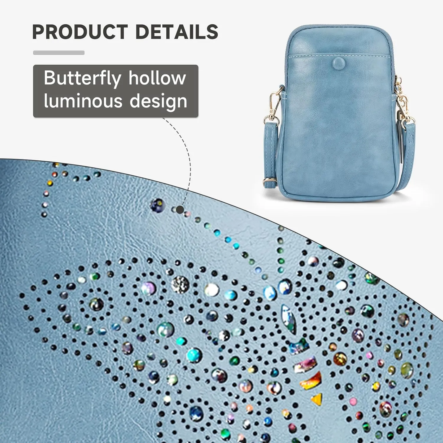 Small Crossbody Bags for Women, Lightweight Mini Cute Cell Phone Purse for Women with Tassel Shining Butterfly