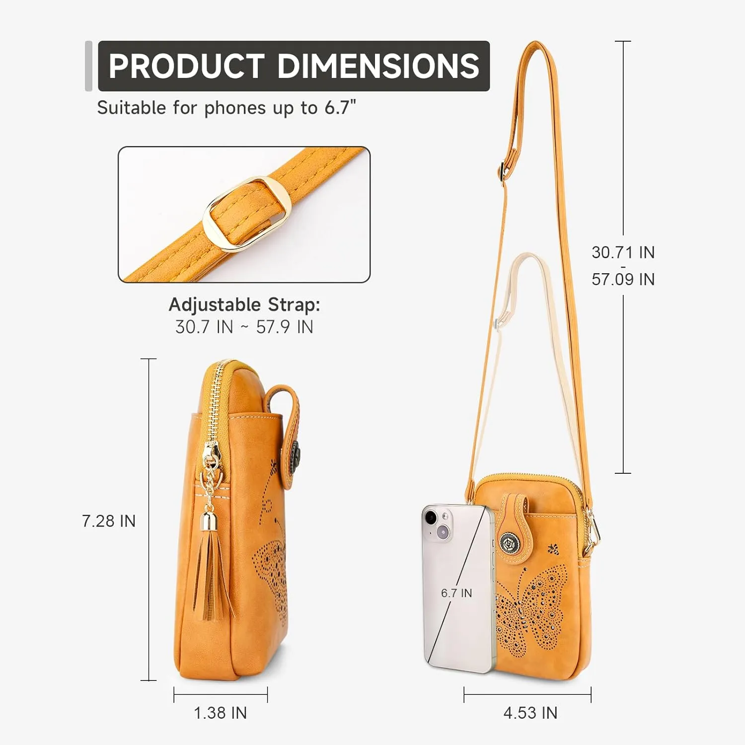 Small Crossbody Bags for Women, Lightweight Mini Cute Cell Phone Purse for Women with Tassel Shining Butterfly