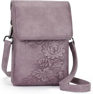 Small Crossbody Bags for Women Trendy Vegan Leather Cell Phone Bag Embossed Flower Design Wallet Purses with Strap