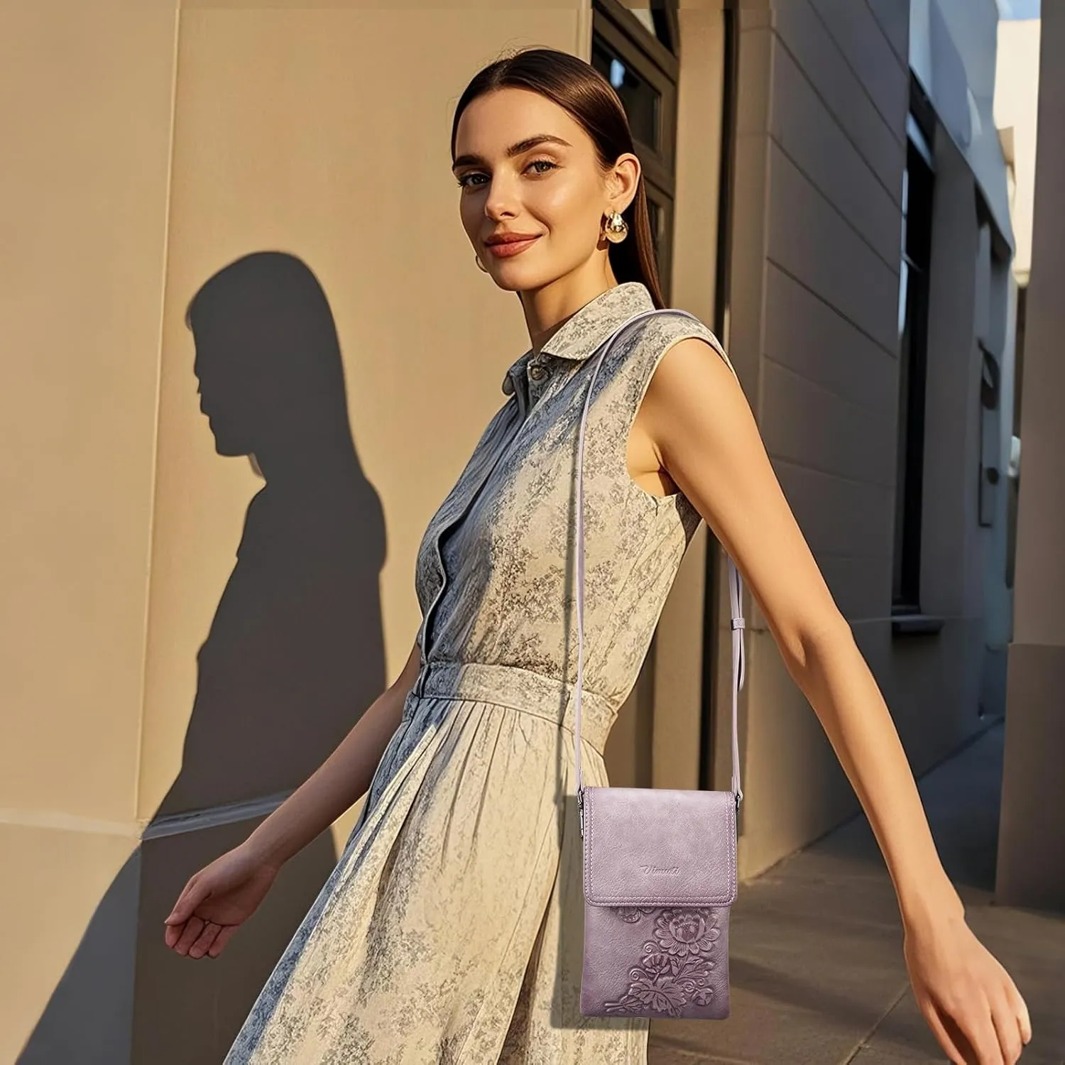 Small Crossbody Bags for Women Trendy Vegan Leather Cell Phone Bag Embossed Flower Design Wallet Purses with Strap