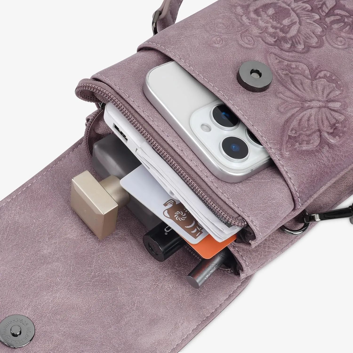 Small Crossbody Bags for Women Trendy Vegan Leather Cell Phone Bag Embossed Flower Design Wallet Purses with Strap