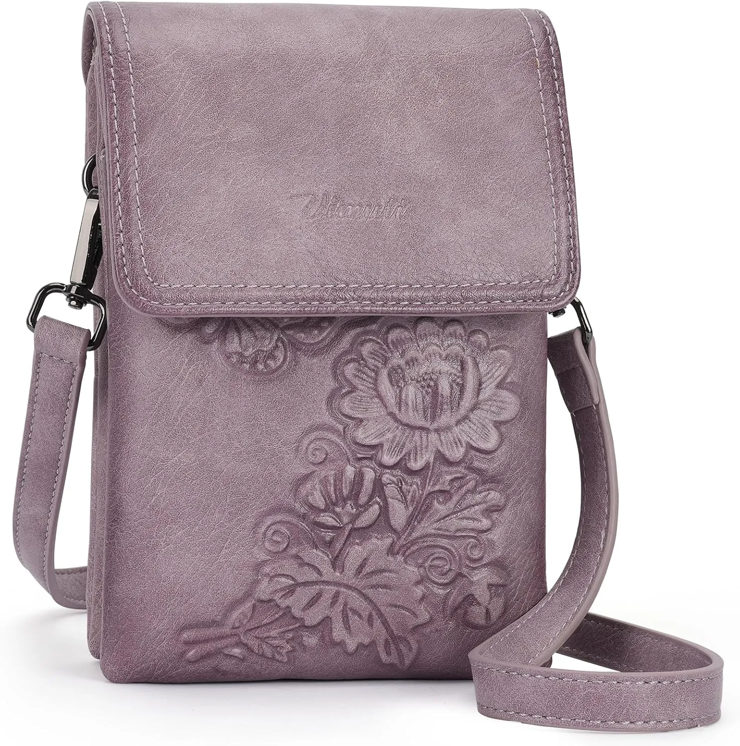 Small Crossbody Bags for Women Trendy Vegan Leather Cell Phone Bag Embossed Flower Design Wallet Purses with Strap