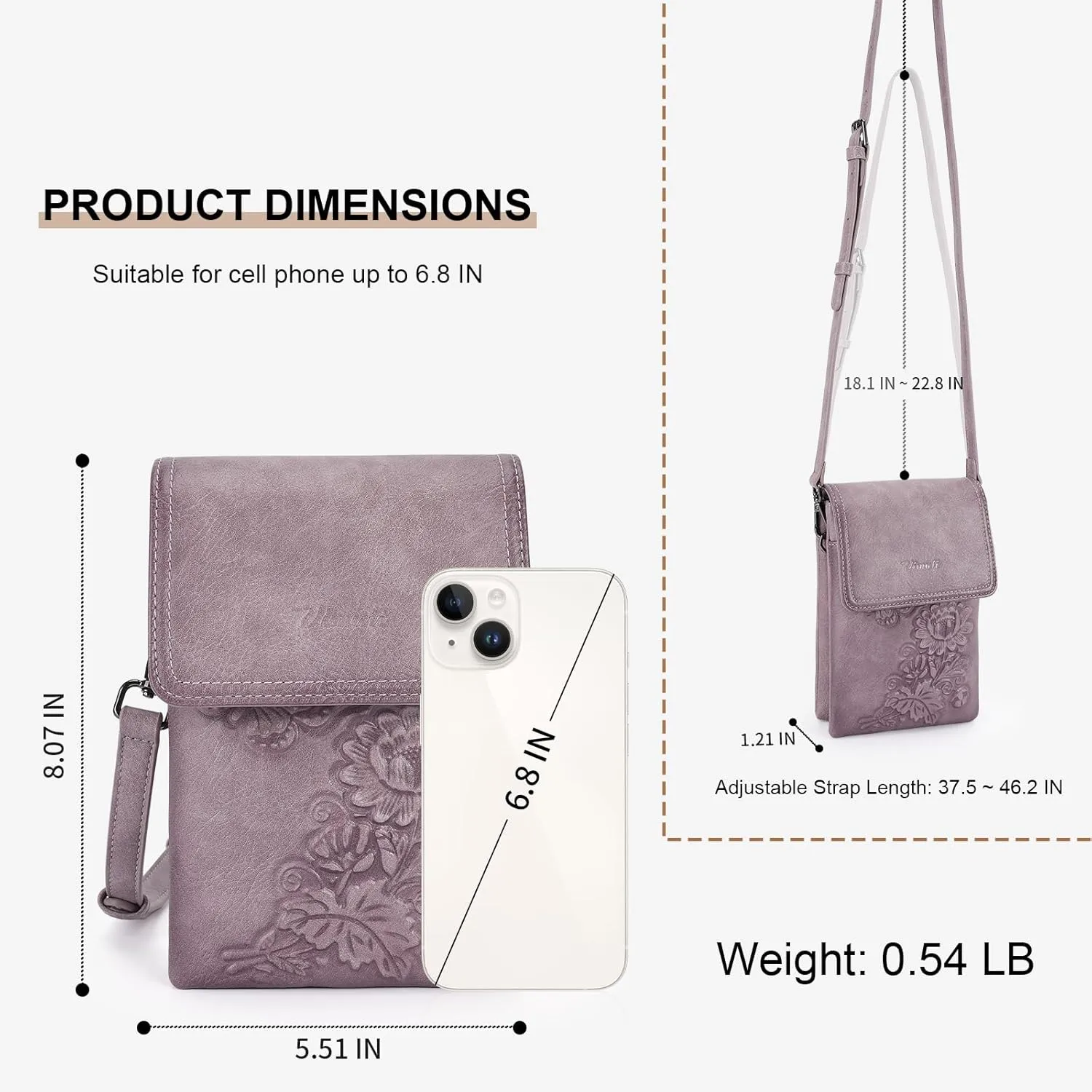 Small Crossbody Bags for Women Trendy Vegan Leather Cell Phone Bag Embossed Flower Design Wallet Purses with Strap