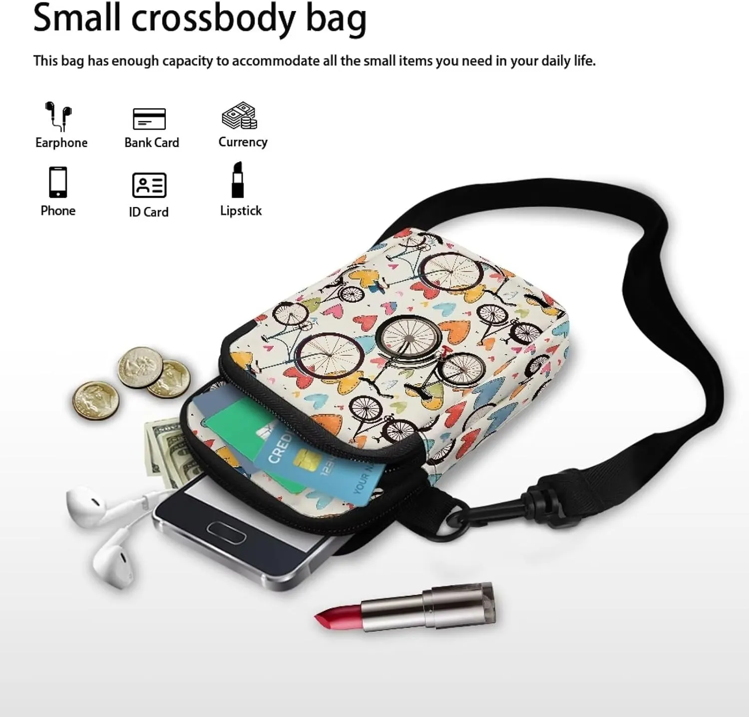 Small Crossbody Purse Butterfly Zipper Cell Phone Bag, Puppy Dog Print Mini Shoulder Purse Bags with Shoulder Strap