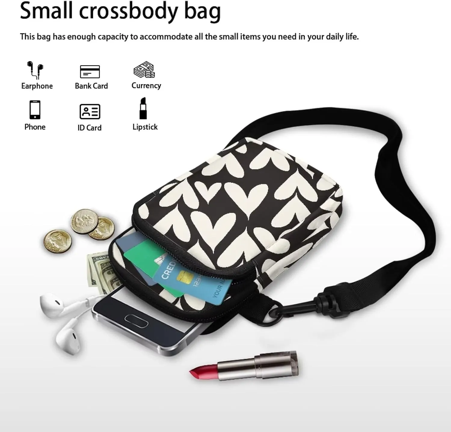 Small Crossbody Purse Zipper Cell Phone Bag, Abstract Color Art Mini Shoulder Purse Bags with Shoulder Strap