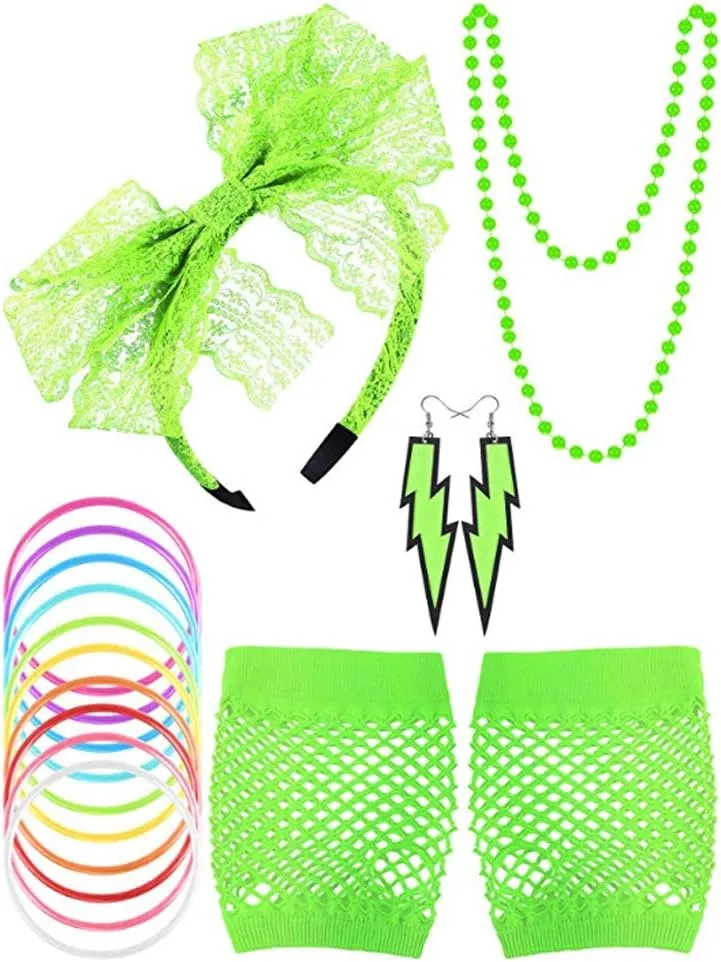 Smile Fish Women 80s Costumes Lips Print Off Shoulder T-Shirt Tutu Skirts Leg Warmers Accessories