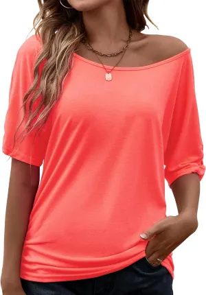 Smile Fish Women Casual Oversized Sexy Lips Print Off Shoulder T-Shirt