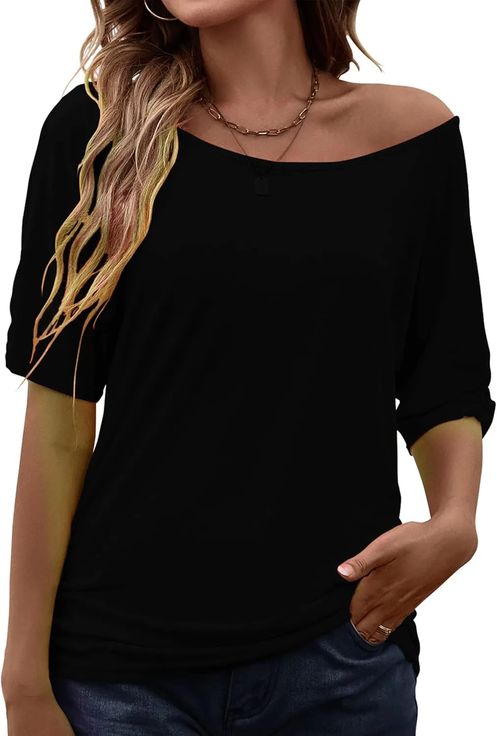 Smile Fish Women Casual Oversized Sexy Lips Print Off Shoulder T-Shirt