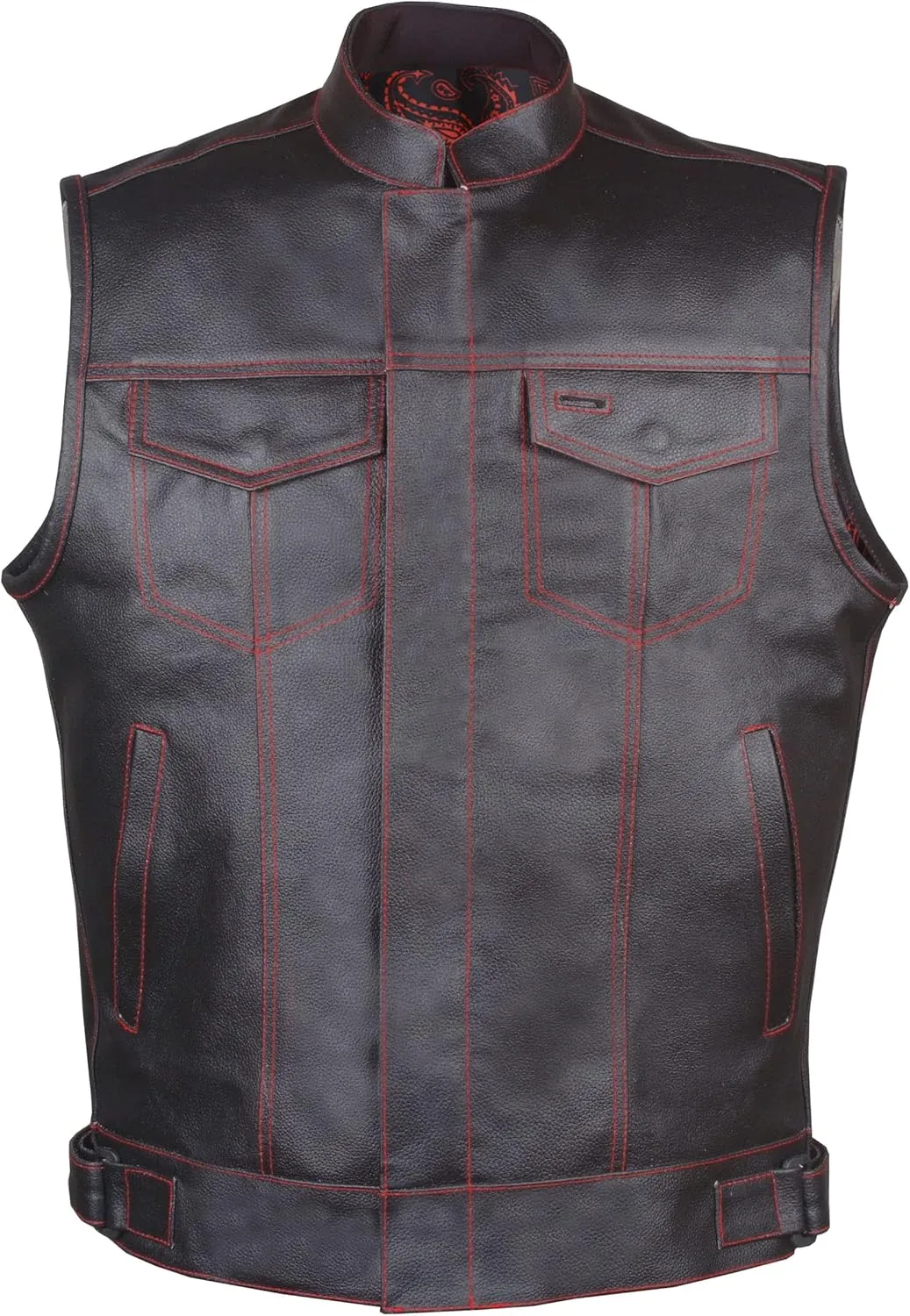 SOA Men's Leather Motorcycle Concealed Gun Pockets Biker Club Vest w/Armor