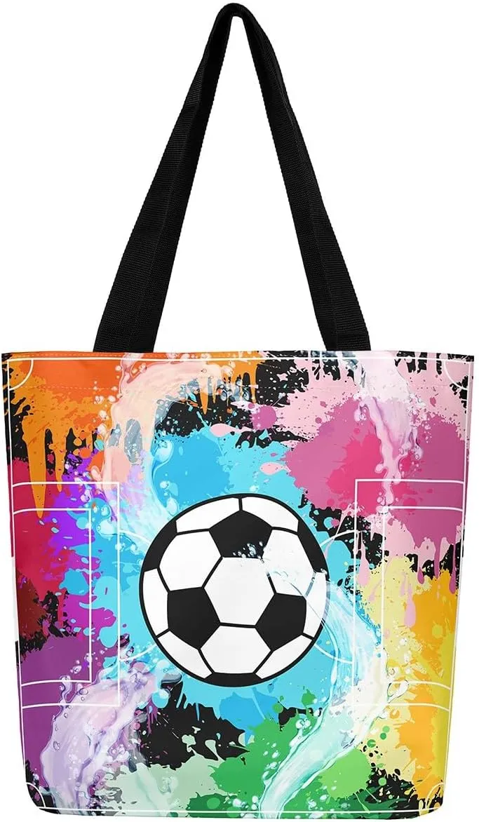 Soccer Shopping Grocery Bags,Football Field Canvas Tote Bag