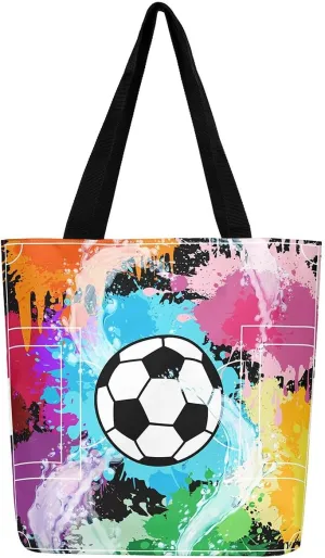Soccer Shopping Grocery Bags,Football Field Canvas Tote Bag