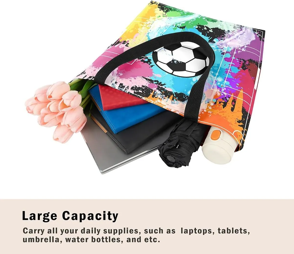Soccer Shopping Grocery Bags,Football Field Canvas Tote Bag