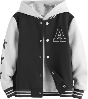SOLY HUX Boy's Varsity Jacket Letter Star Print Long Sleeve Color Block Baseball Bomber Jacket Coat