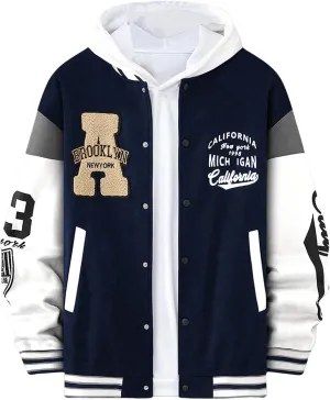 SOLY HUX Men's Letter Graphic Varsity Jacket Color Block Long Sleeve Baseball Jacket with Pockets