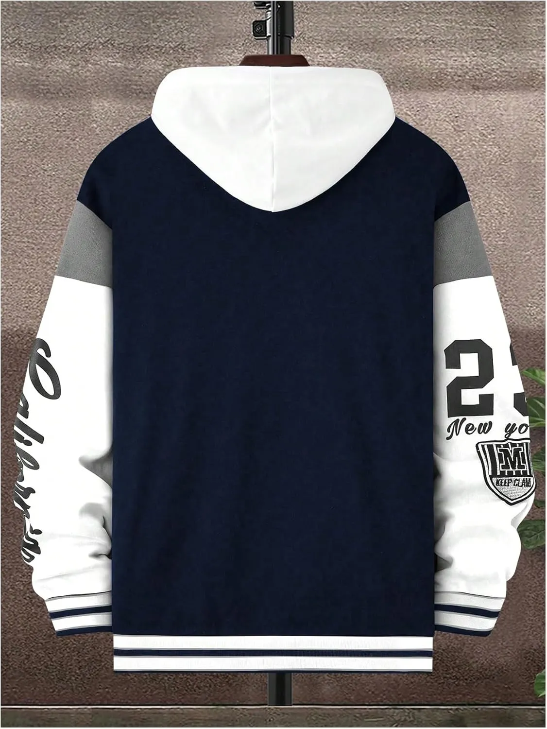 SOLY HUX Men's Letter Graphic Varsity Jacket Color Block Long Sleeve Baseball Jacket with Pockets