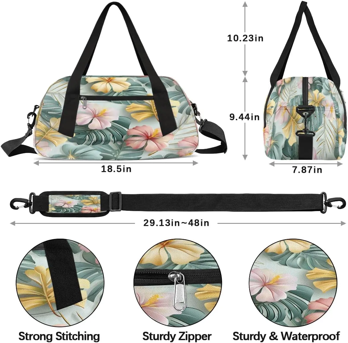 Sport Duffel Bag Flower Fern Leaves Kids Gym Bag Weekender Overnight Bags for Boys Girls Teens Carry On Workout Travel Bag