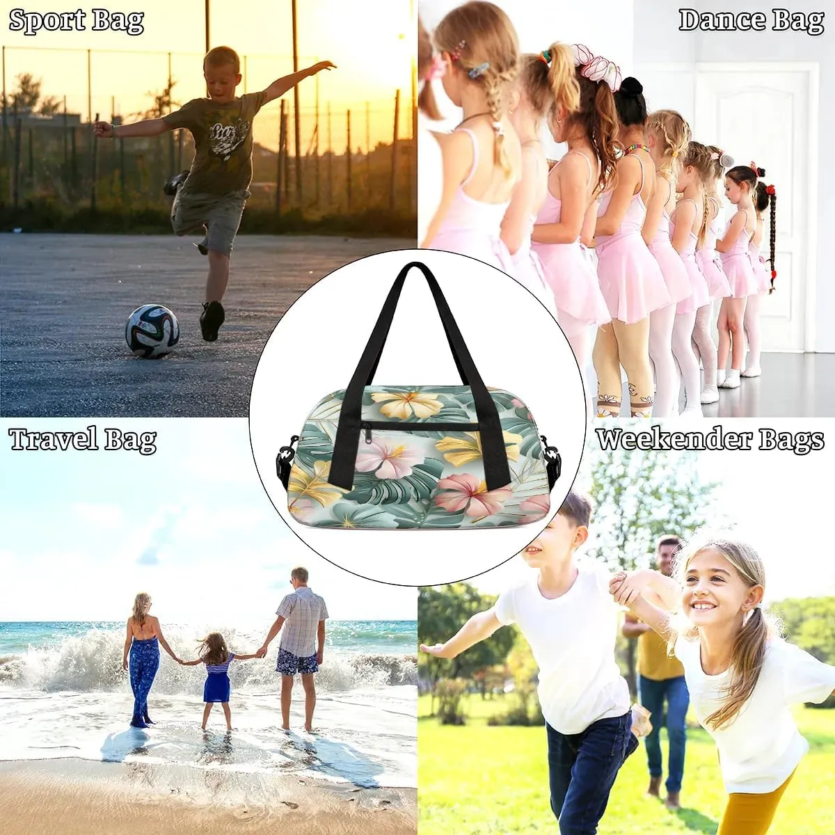 Sport Duffel Bag Flower Fern Leaves Kids Gym Bag Weekender Overnight Bags for Boys Girls Teens Carry On Workout Travel Bag