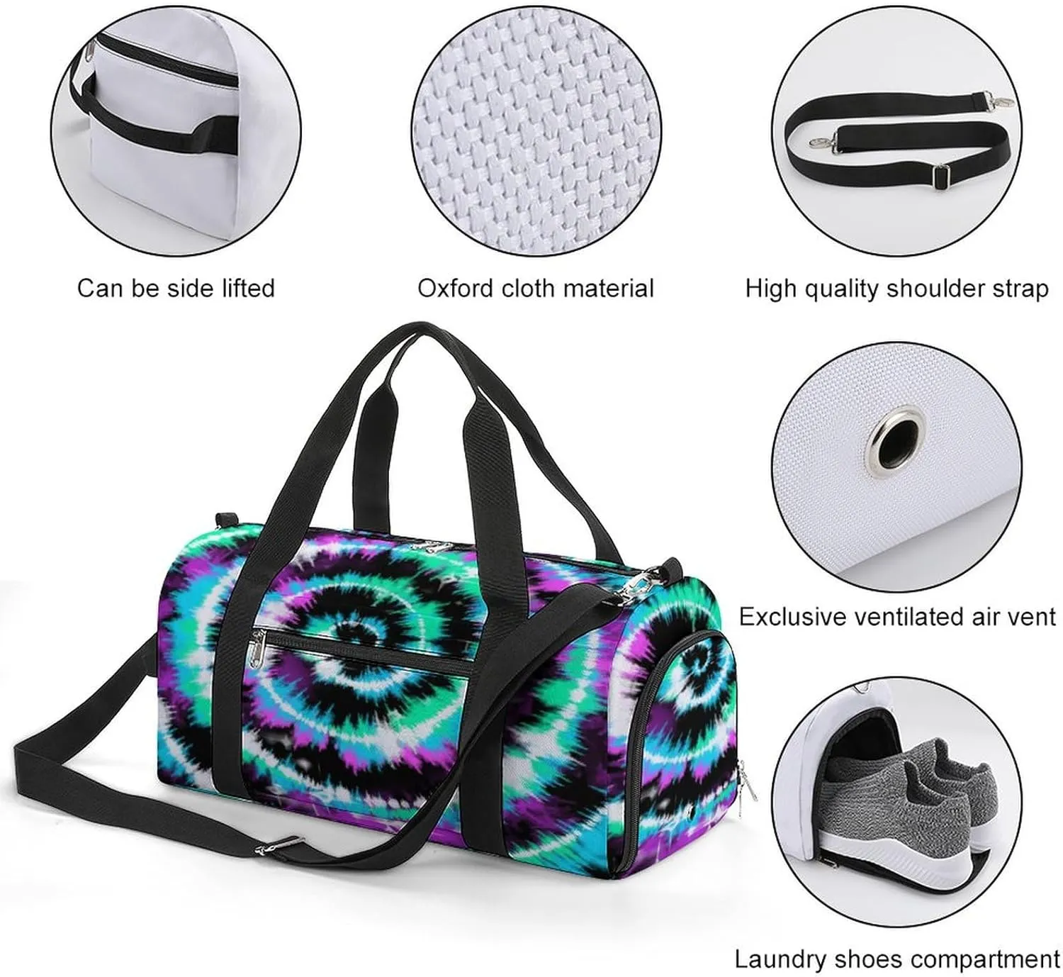 Sport Gym Duffel with Shoe Compartment Wet Pocket, Neon-pink-blue-tie-dye Shoulder Travel Bag for Women Men, style-2