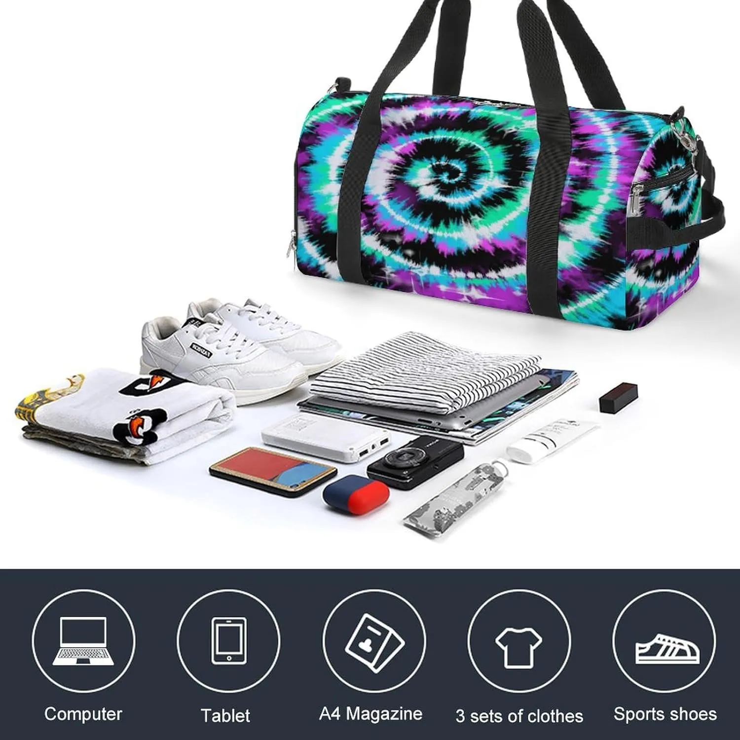 Sport Gym Duffel with Shoe Compartment Wet Pocket, Neon-pink-blue-tie-dye Shoulder Travel Bag for Women Men, style-2