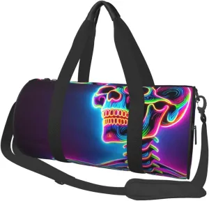 Sports Duffel Bag Neon-Skeleton Foldable Travel Tote Bag Weekender Sleepover Carry On Bag