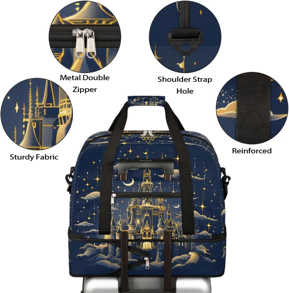 Sports Gym Bag Castle Nebula Dream Large Travel Duffel Bag With Shoe Compartment Foldable Waterproof Carry-On Weekend Travel Bags for Camping Overnight Yoga Hospital Travel Bags