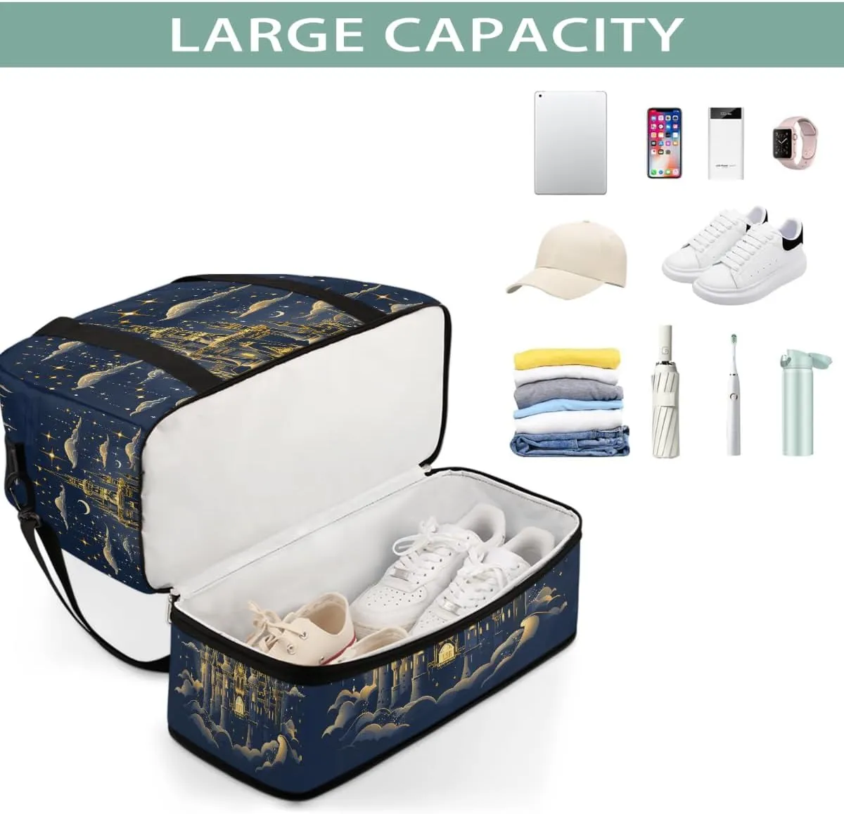 Sports Gym Bag Castle Nebula Dream Large Travel Duffel Bag With Shoe Compartment Foldable Waterproof Carry-On Weekend Travel Bags for Camping Overnight Yoga Hospital Travel Bags
