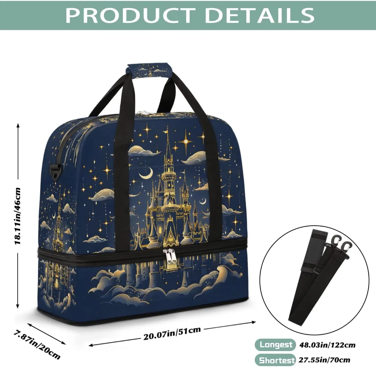 Sports Gym Bag Castle Nebula Dream Large Travel Duffel Bag With Shoe Compartment Foldable Waterproof Carry-On Weekend Travel Bags for Camping Overnight Yoga Hospital Travel Bags