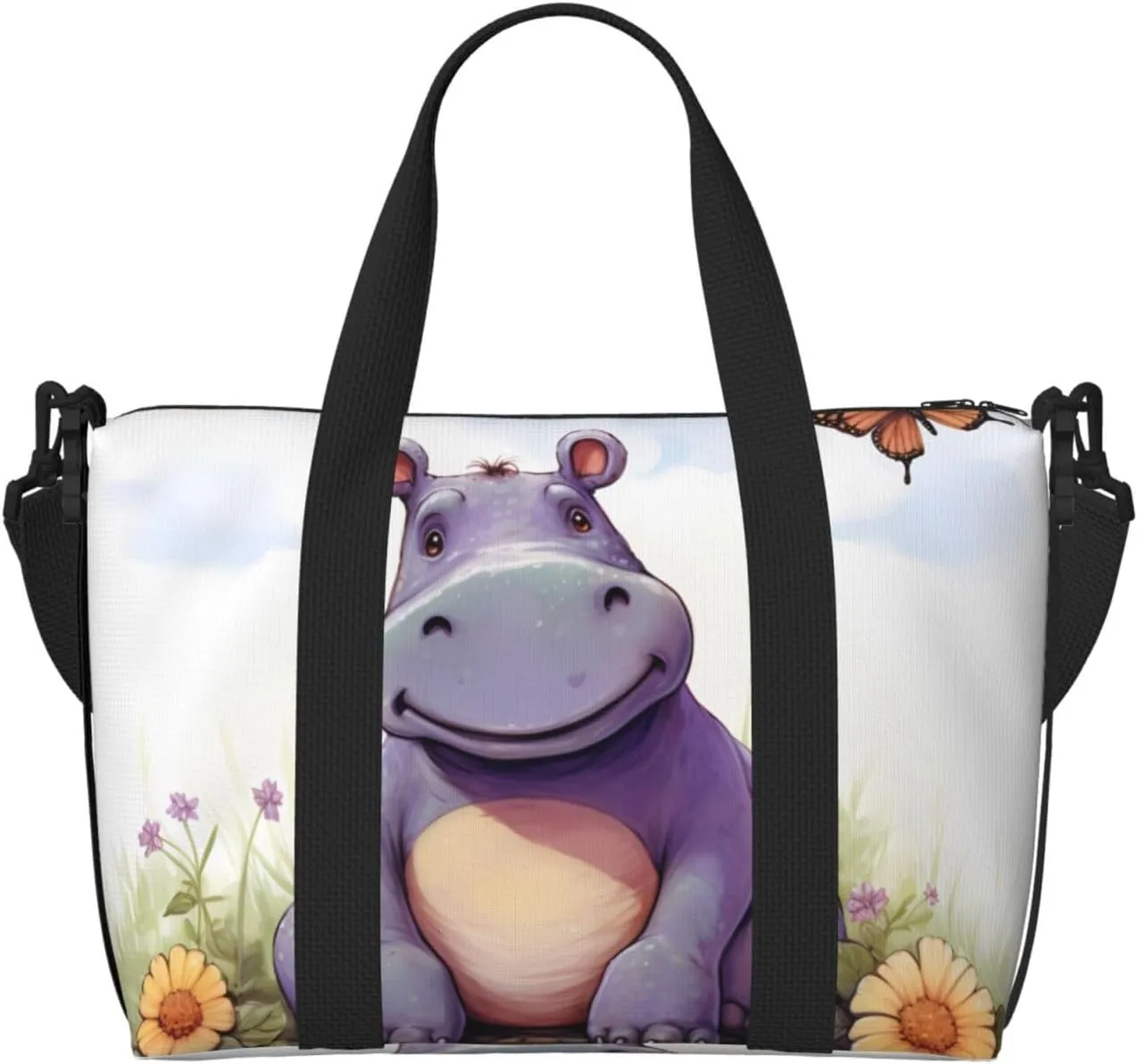 Sports Gym Bag for Women Men Travel Duffel Bag Tote Butterfly and hippo Weekender Bag Canvas Carry on Overnight Bag for Travel Swimming Fitness Workout Sports Duffle Bag