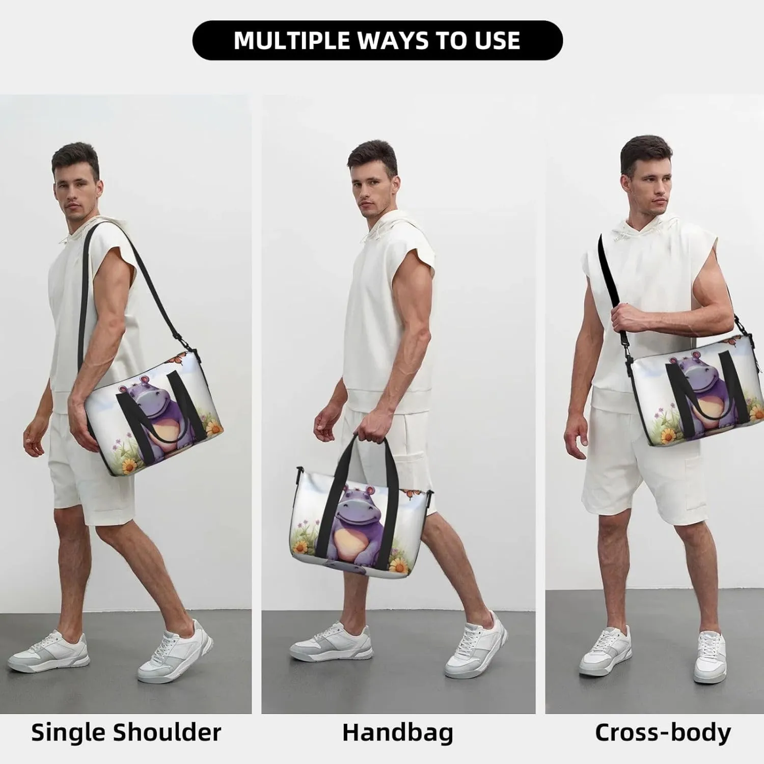 Sports Gym Bag for Women Men Travel Duffel Bag Tote Butterfly and hippo Weekender Bag Canvas Carry on Overnight Bag for Travel Swimming Fitness Workout Sports Duffle Bag
