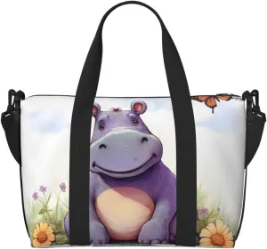 Sports Gym Bag for Women Men Travel Duffel Bag Tote Butterfly and hippo Weekender Bag Canvas Carry on Overnight Bag for Travel Swimming Fitness Workout Sports Duffle Bag