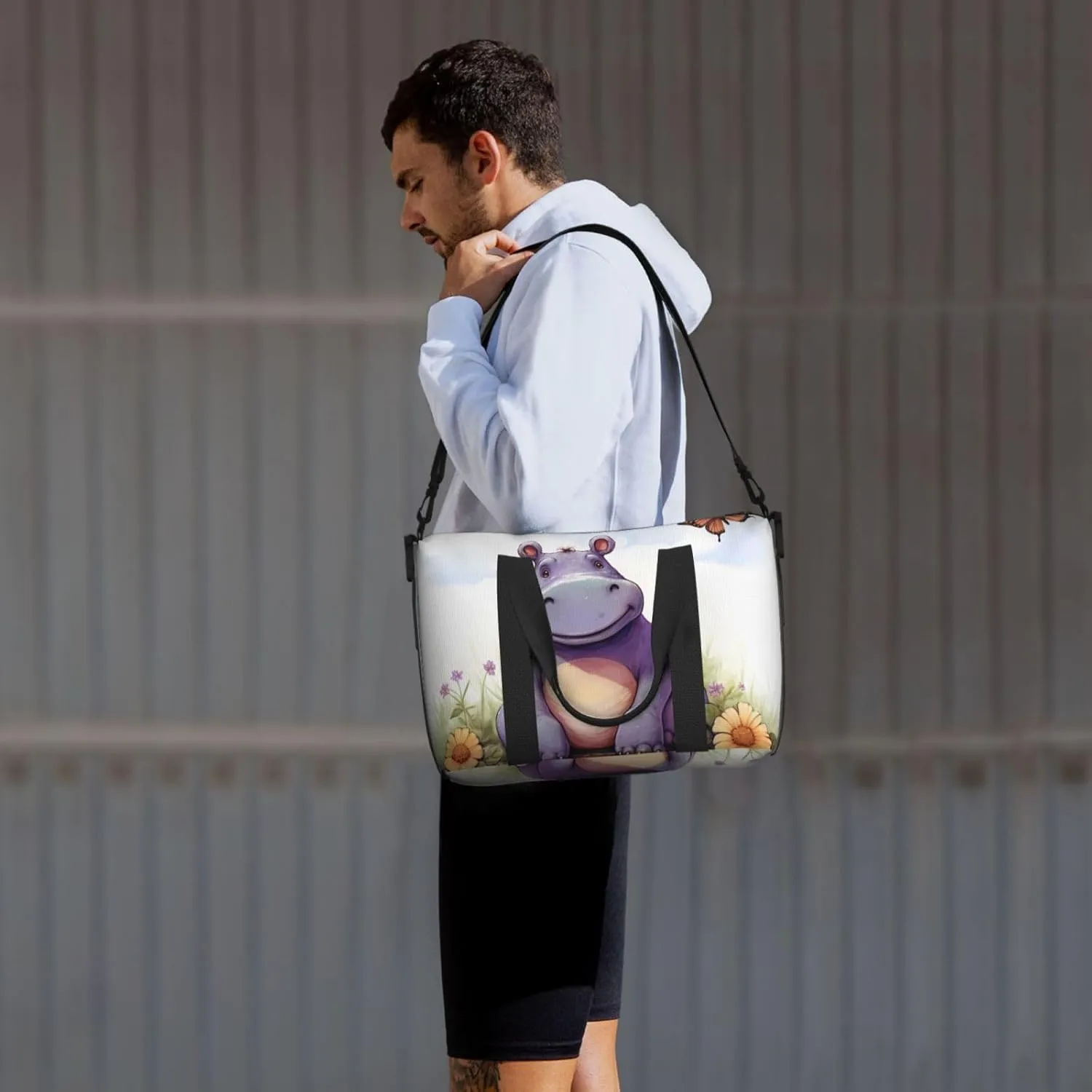 Sports Gym Bag for Women Men Travel Duffel Bag Tote Butterfly and hippo Weekender Bag Canvas Carry on Overnight Bag for Travel Swimming Fitness Workout Sports Duffle Bag