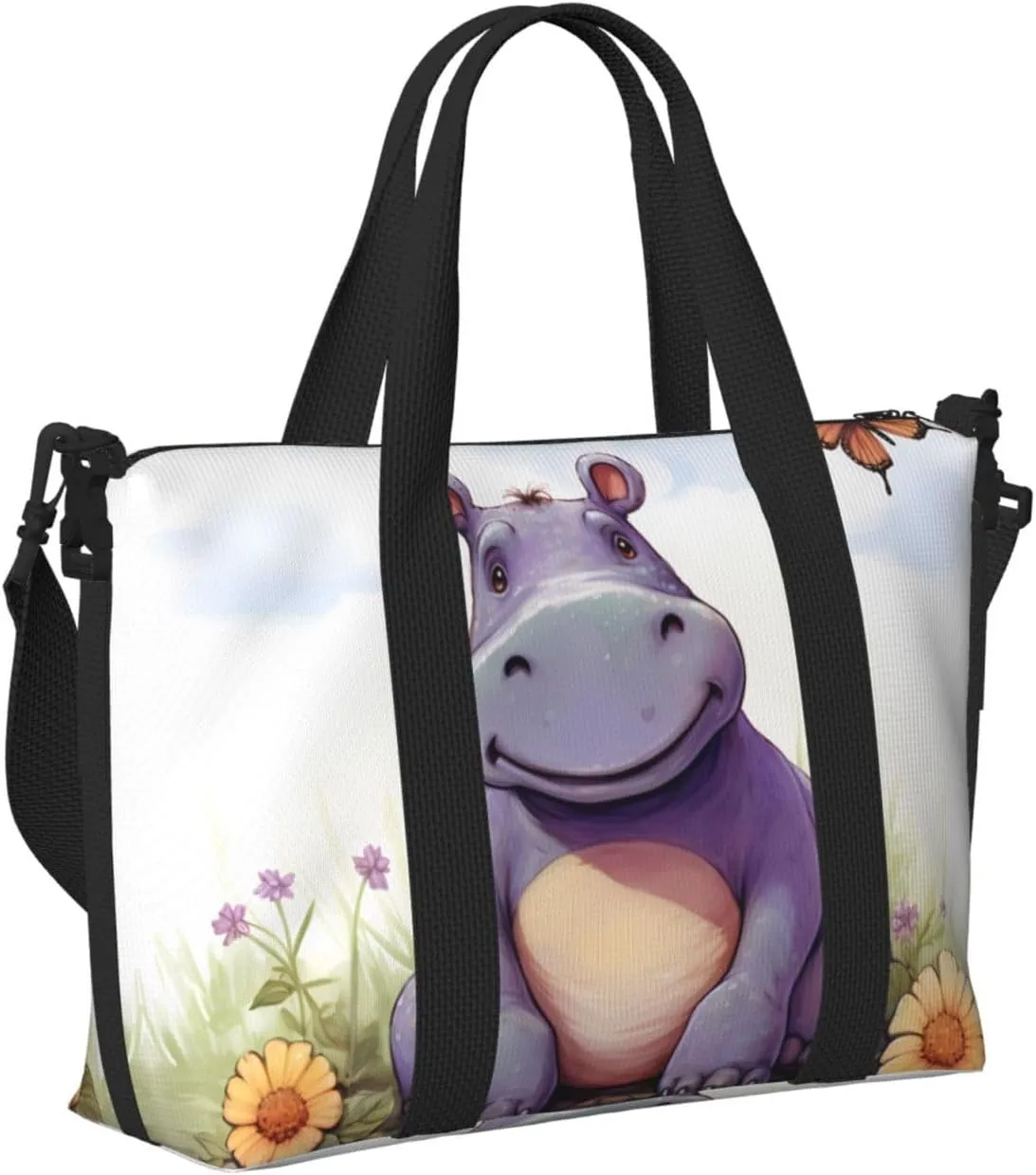 Sports Gym Bag for Women Men Travel Duffel Bag Tote Butterfly and hippo Weekender Bag Canvas Carry on Overnight Bag for Travel Swimming Fitness Workout Sports Duffle Bag