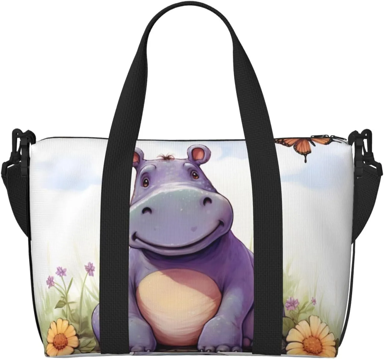 Sports Gym Bag for Women Men Travel Duffel Bag Tote Butterfly and hippo Weekender Bag Canvas Carry on Overnight Bag for Travel Swimming Fitness Workout Sports Duffle Bag