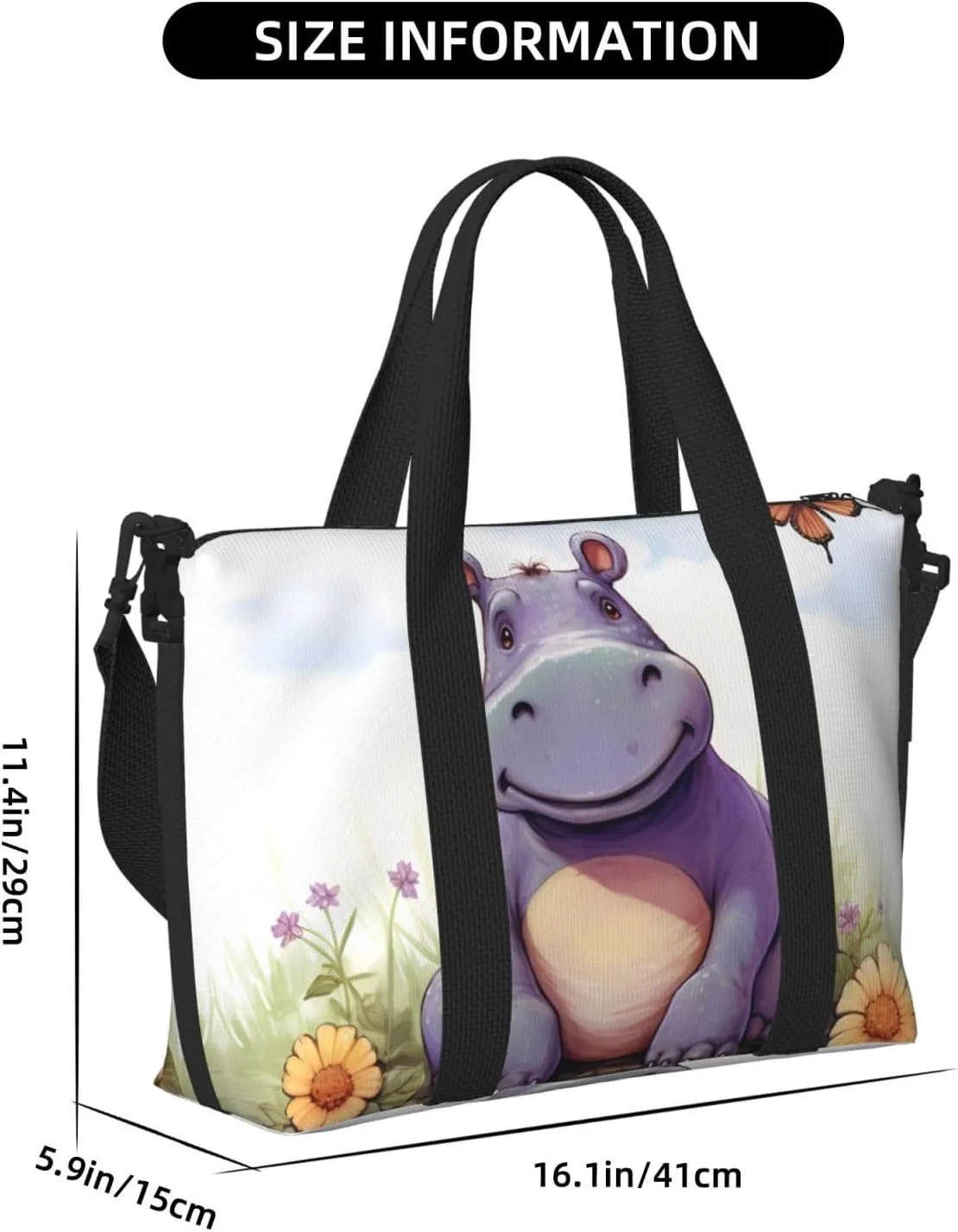 Sports Gym Bag for Women Men Travel Duffel Bag Tote Butterfly and hippo Weekender Bag Canvas Carry on Overnight Bag for Travel Swimming Fitness Workout Sports Duffle Bag