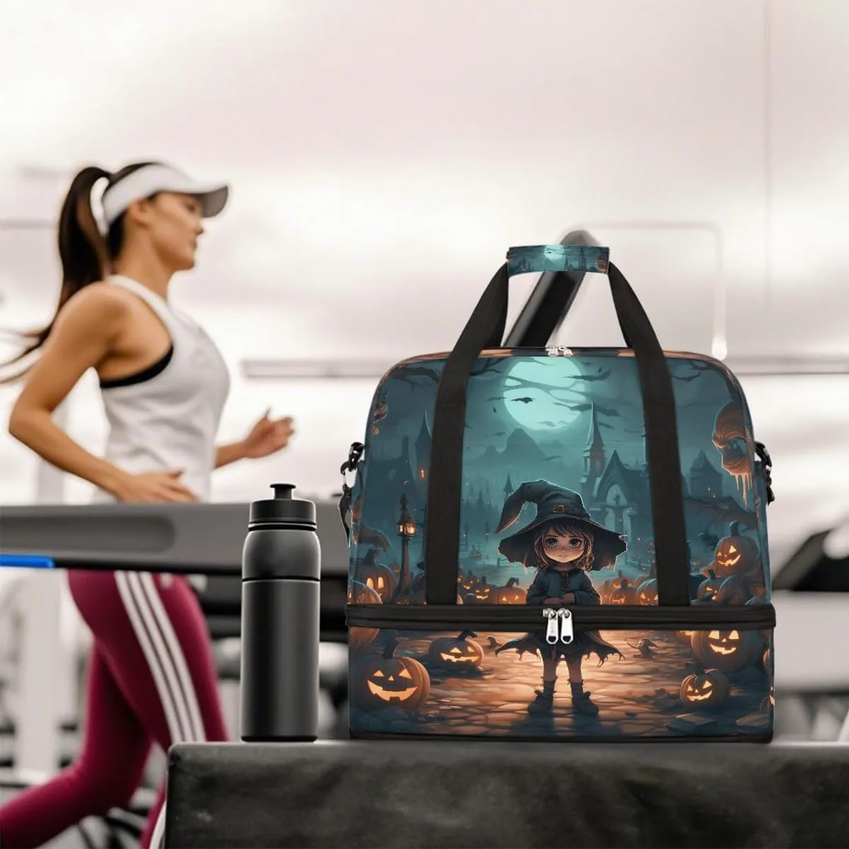 Sports Gym Bag Halloween Castle Characters Large Travel Duffel Bag With Shoe Compartment Foldable Waterproof Carry-On Weekend Travel Bags for Camping Overnight Yoga Hospital Travel Bags
