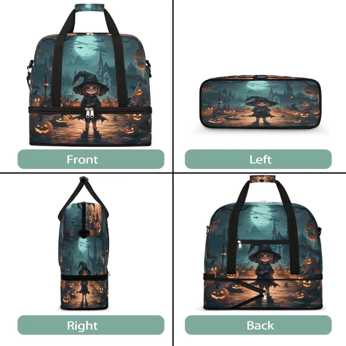 Sports Gym Bag Halloween Castle Characters Large Travel Duffel Bag With Shoe Compartment Foldable Waterproof Carry-On Weekend Travel Bags for Camping Overnight Yoga Hospital Travel Bags